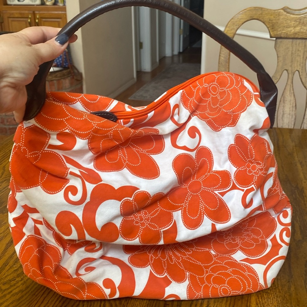 Saks Fifth Avenue Orange Floral Print Beach Bag |